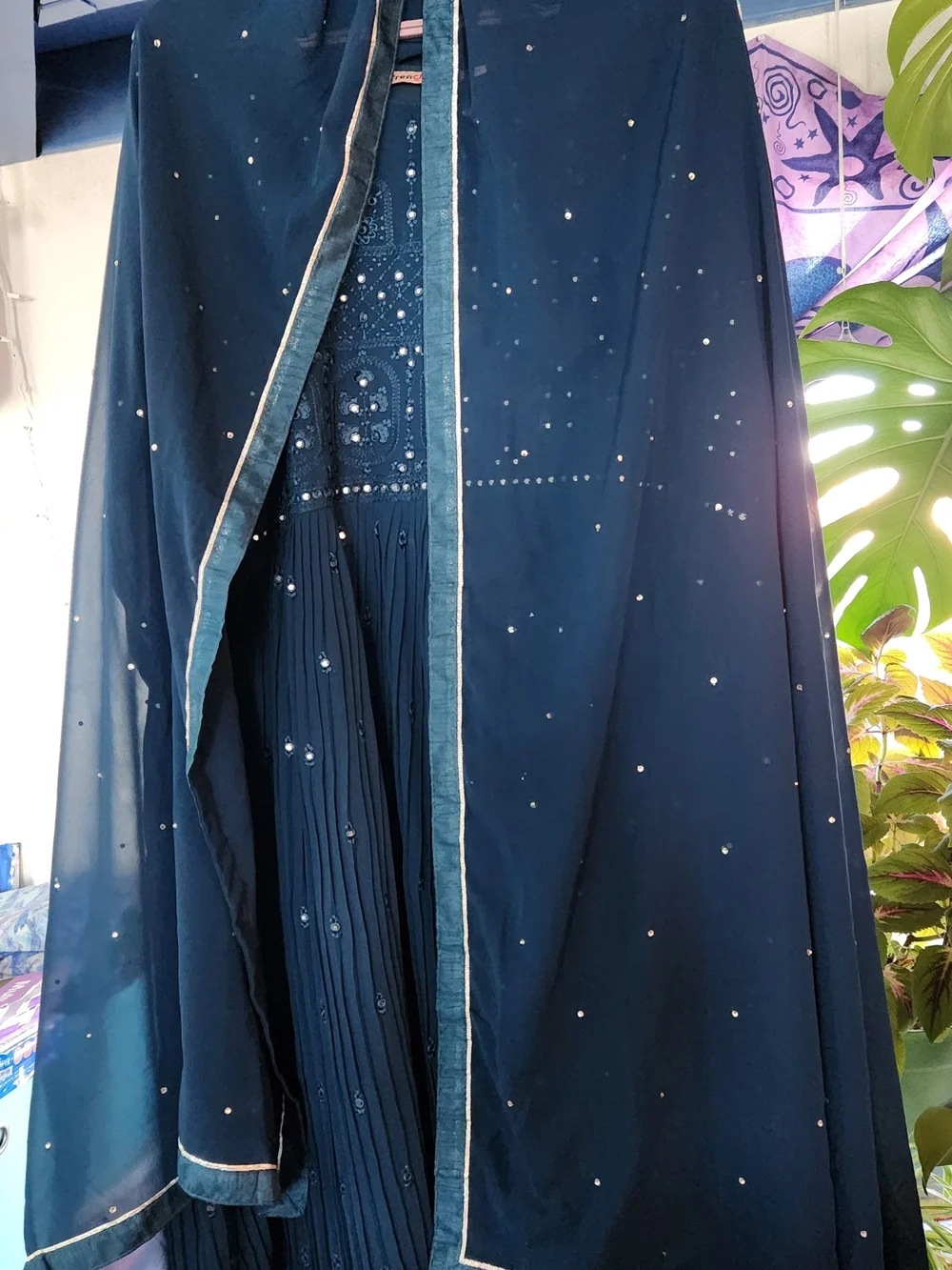 Dark Teal Blue Embroidered Anarkali Dress with Dupatta, Size 2XL? (4XL on tag)